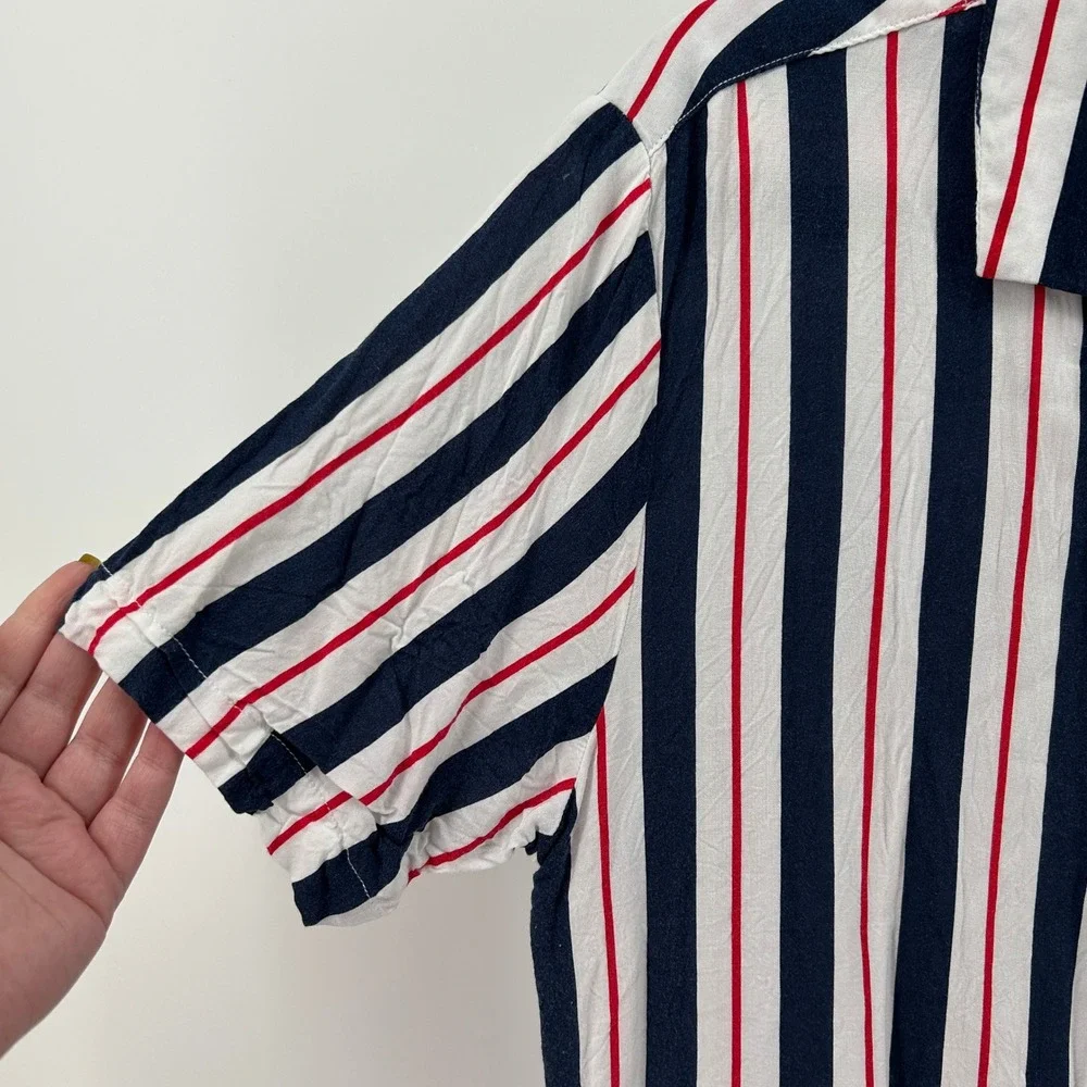 Denim & Flower Ricky Singh Short Sleeve Striped Casual Button Down L 4th of July